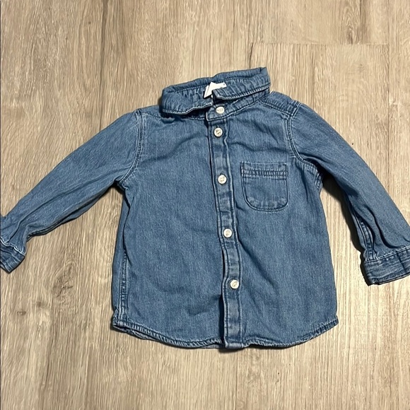 H&M Blue Button Down Denim Shirt with Rolled Sleeves 6-9M - Picture 1 of 1